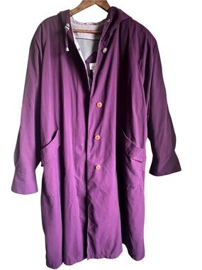 Vintage‎ Sue Brett Purple Hooded Raincoat Womens B2 Oversized Trench Coat